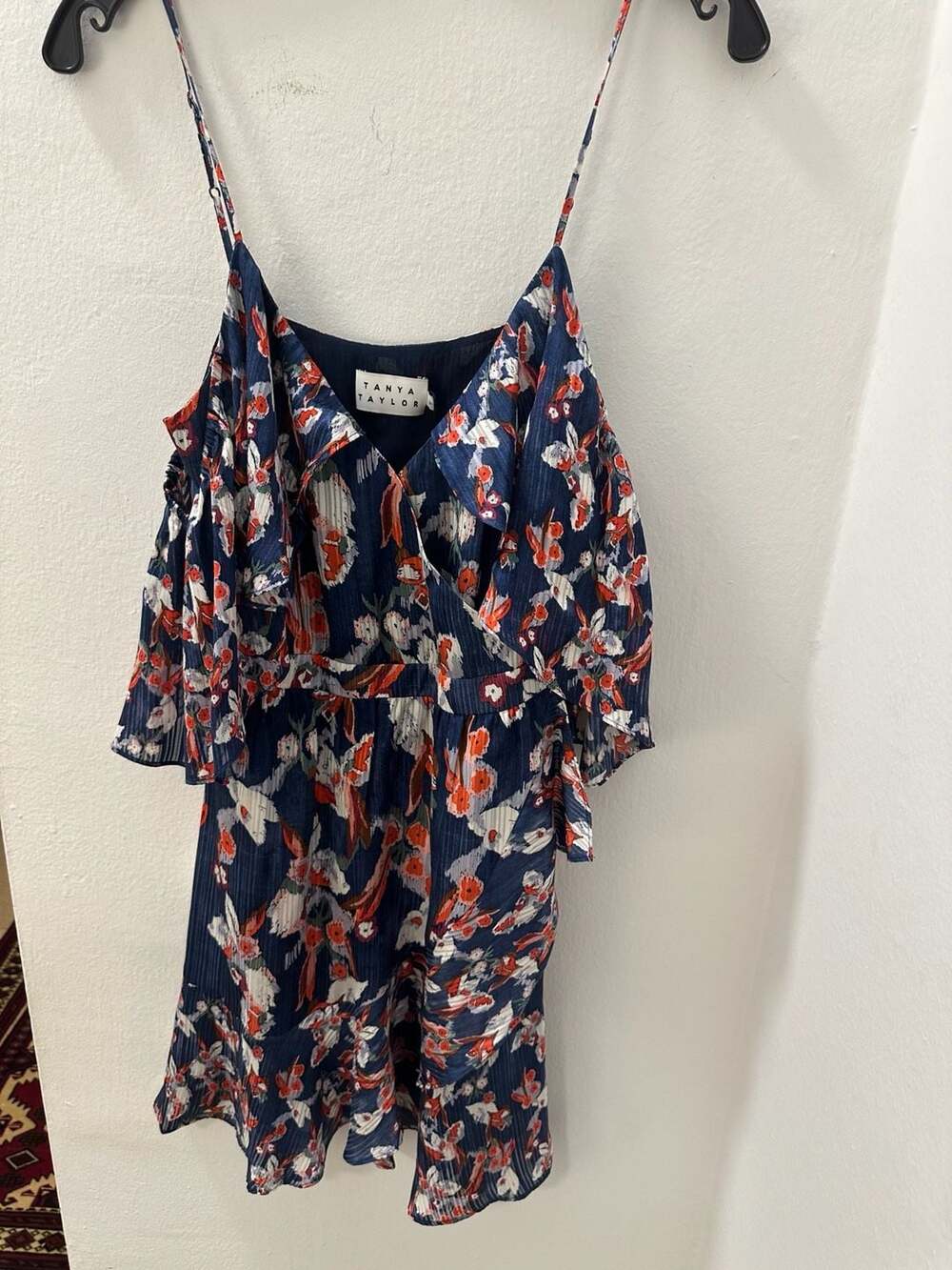 Tanya Taylor Amylia Cold Shoulder Silk Floral Stripe Dress